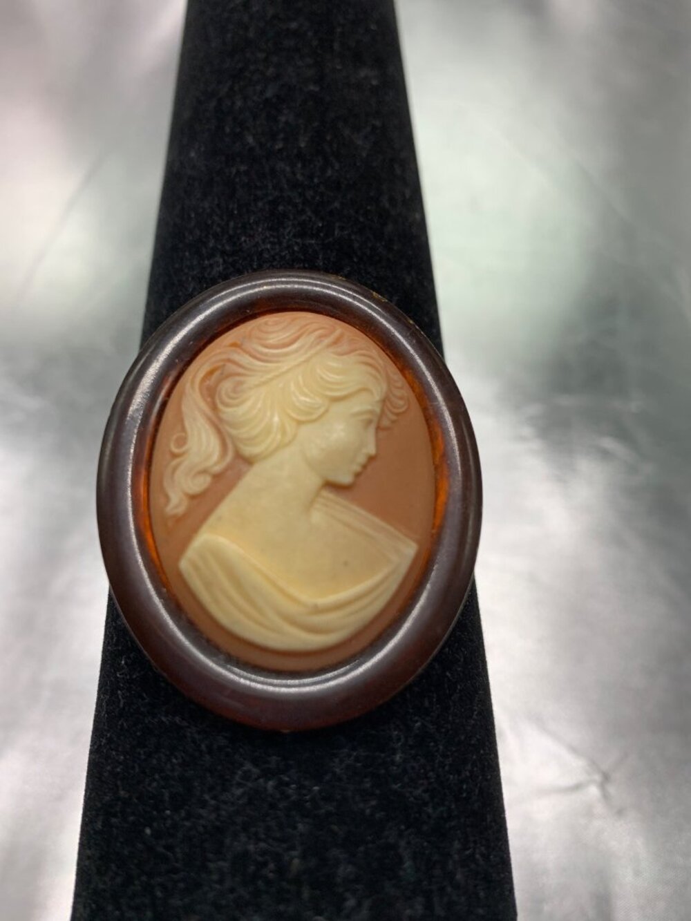 Vintage Italian Handcrafted DAmati Cameo Brooch Pin With Tortoiseshell Style